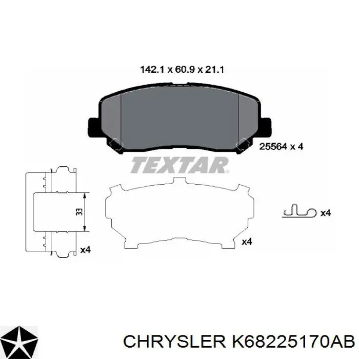 K68225170AB Chrysler sapatas do freio dianteiras de disco