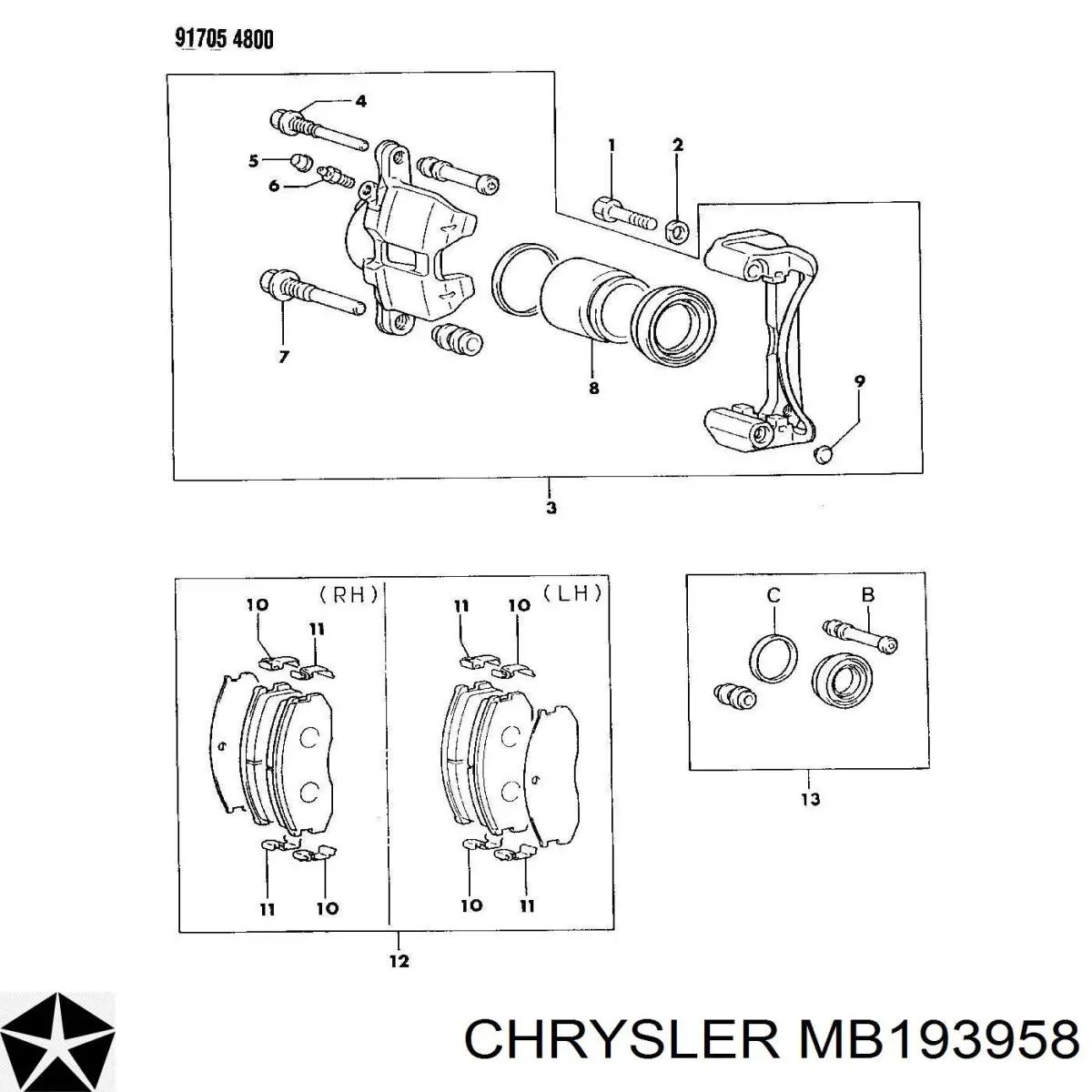 Болт тормозного суппорта MB193958 Chrysler