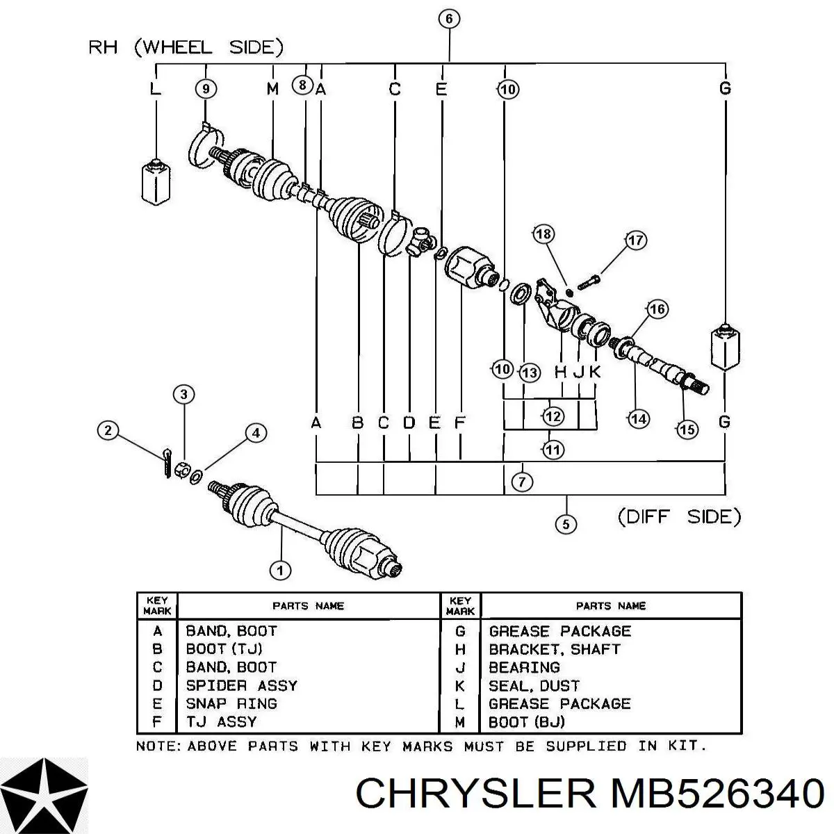 MB526340 Chrysler anel de travagem de junta homocinética