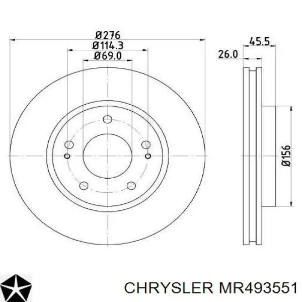 Передние тормозные диски MR493551 Chrysler