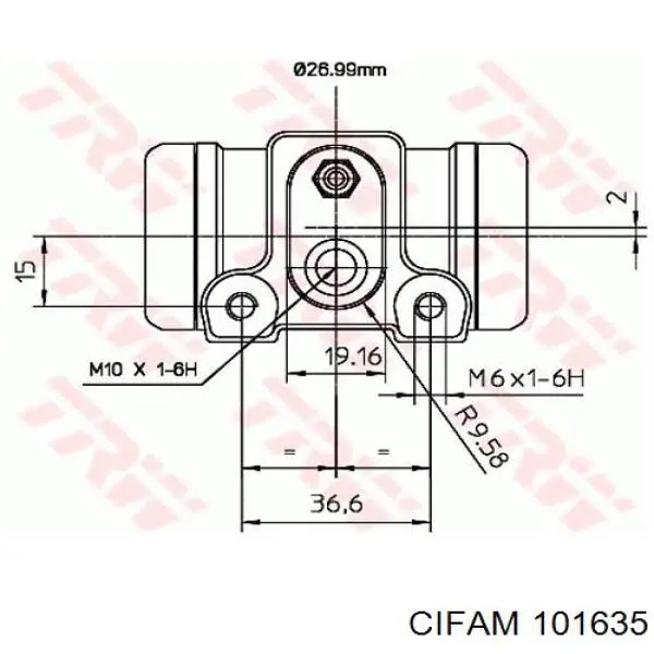 Cilindro de freno de rueda trasero 101635 Cifam