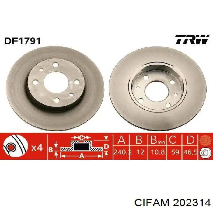 Цилиндр тормозной главный 202314 Cifam