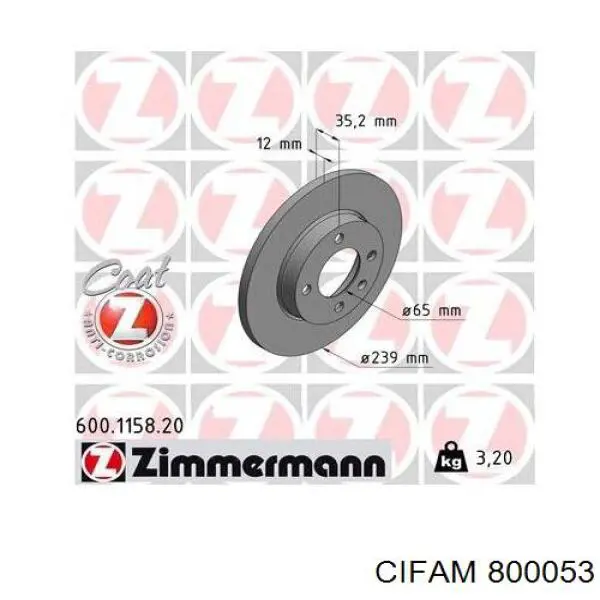 Передние тормозные диски 800053 Cifam