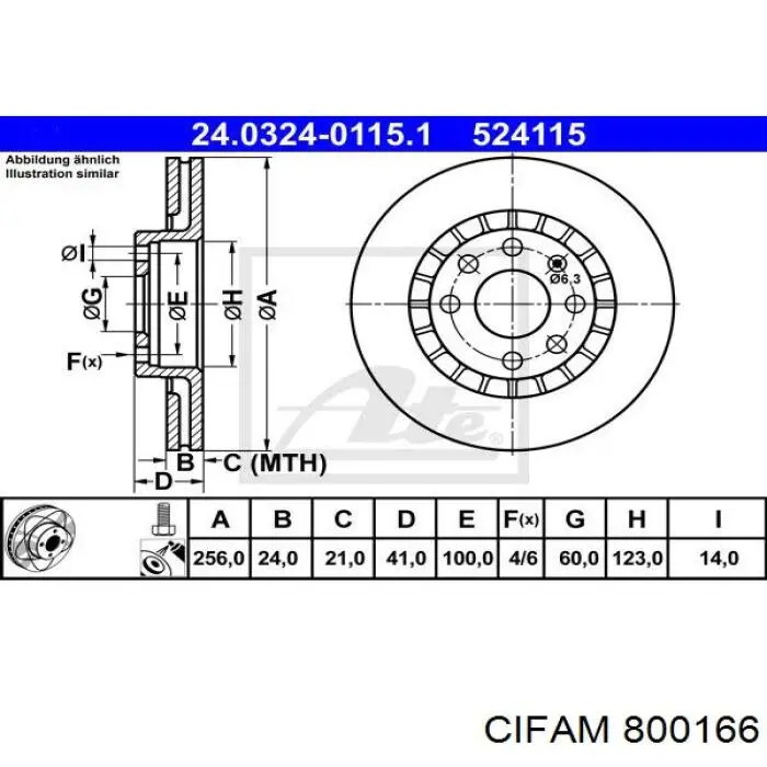 Freno de disco delantero 800166 Cifam