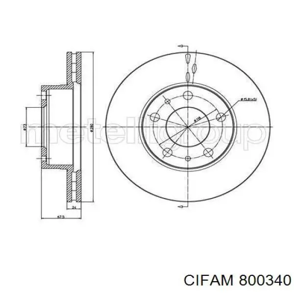 Disco de freno delantero 800340 Cifam