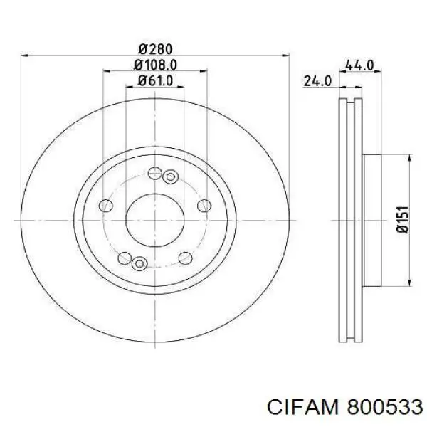 Freno de disco delantero 800533 Cifam