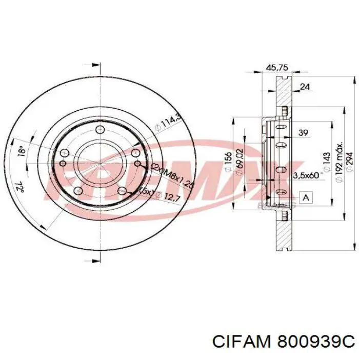 Передние тормозные диски 800939C Cifam