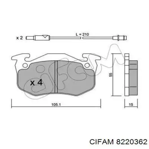 8220362 Cifam колодки тормозные передние дисковые
