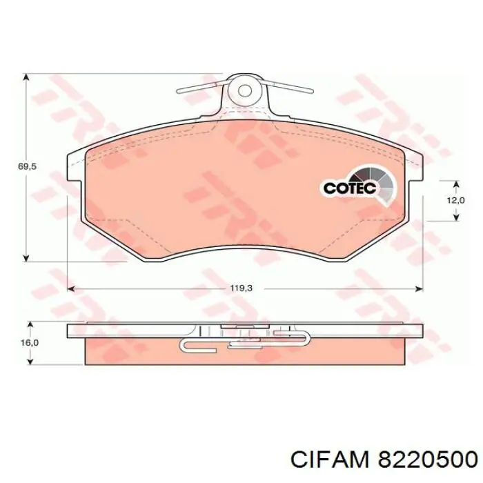 Передние тормозные колодки 8220500 Cifam