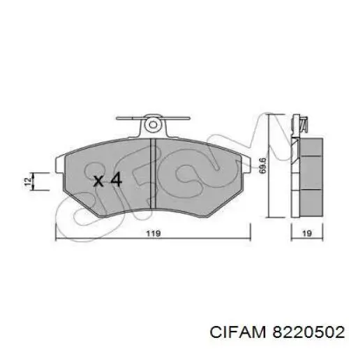 Передние тормозные колодки 8220502 Cifam