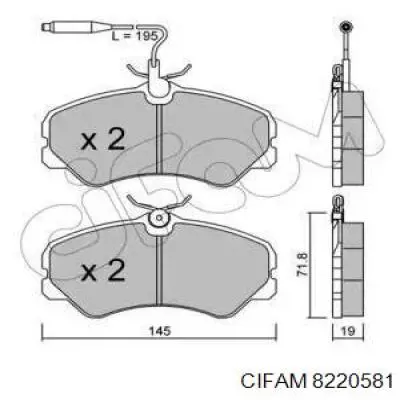 8220581 Cifam колодки тормозные передние дисковые