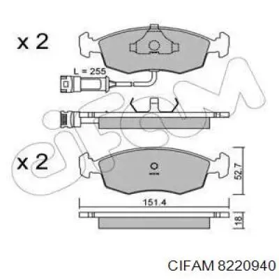 822-094-0 Cifam колодки тормозные передние дисковые