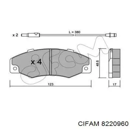 8220960 Cifam колодки тормозные передние дисковые