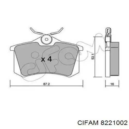 822-100-2 Cifam колодки тормозные задние дисковые