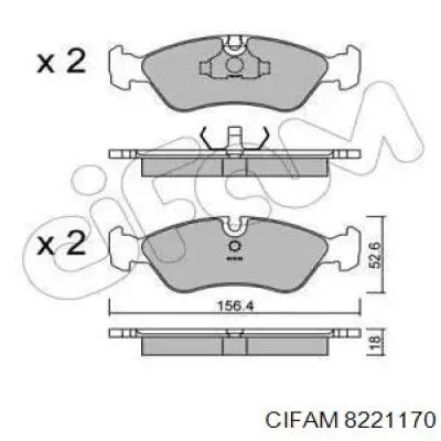 Передние тормозные колодки 8221170 Cifam