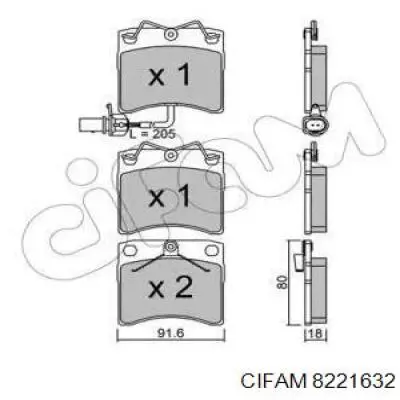 Передние тормозные колодки 8221632 Cifam