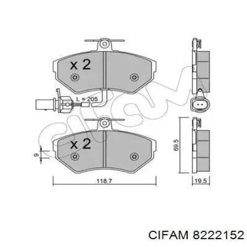 8222152 Cifam колодки тормозные передние дисковые