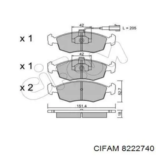 Передние тормозные колодки 8222740 Cifam