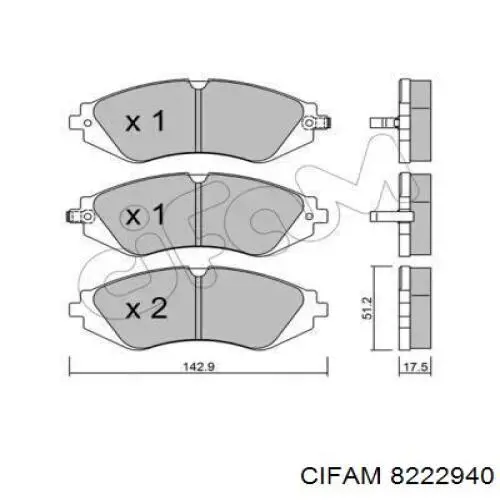 Передние тормозные колодки 8222940 Cifam