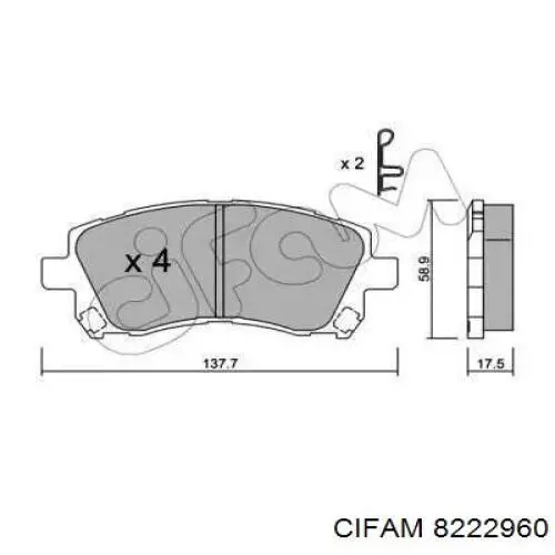 Передние тормозные колодки 8222960 Cifam