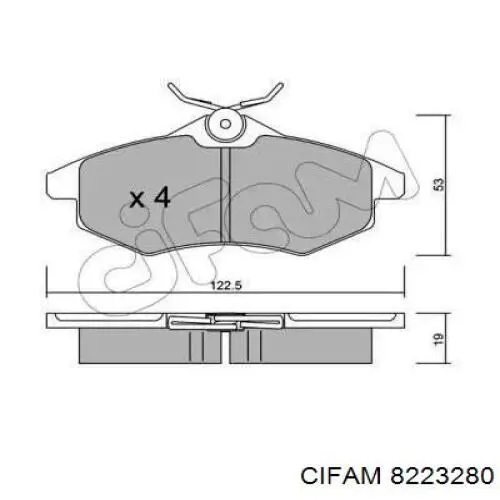 Передние тормозные колодки 8223280 Cifam