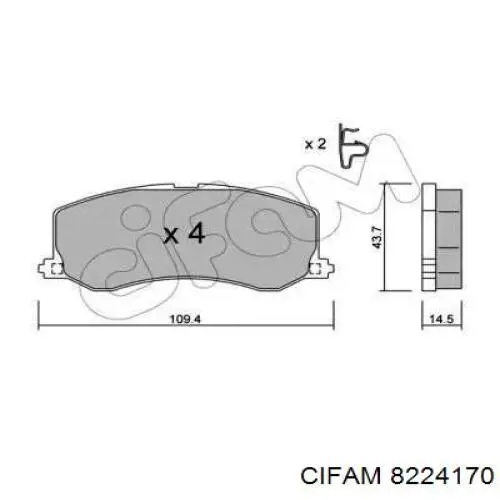 Передние тормозные колодки 8224170 Cifam