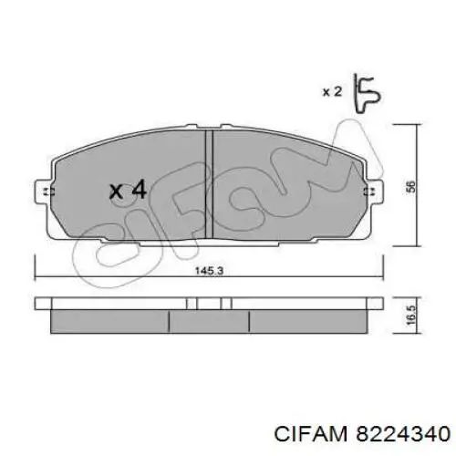 Передние тормозные колодки 8224340 Cifam