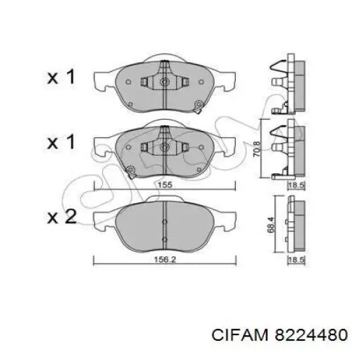 Передние тормозные колодки 8224480 Cifam