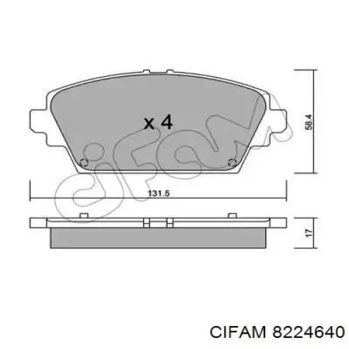 Передние тормозные колодки 8224640 Cifam