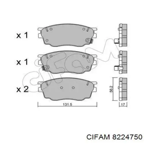 Передние тормозные колодки 8224750 Cifam