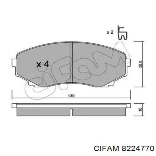 Передние тормозные колодки 8224770 Cifam