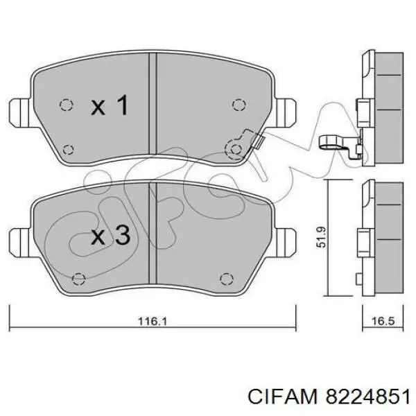 Pastillas de freno delanteras 8224851 Cifam