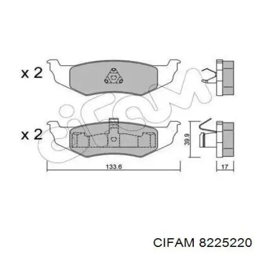 Задние тормозные колодки 8225220 Cifam