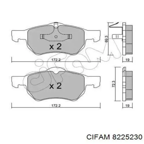 Передние тормозные колодки 8225230 Cifam