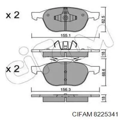 Передние тормозные колодки 8225341 Cifam