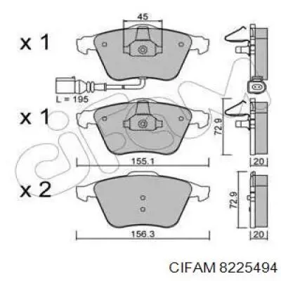 Передние тормозные колодки 8225494 Cifam