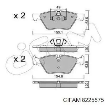 Передние тормозные колодки 8225575 Cifam