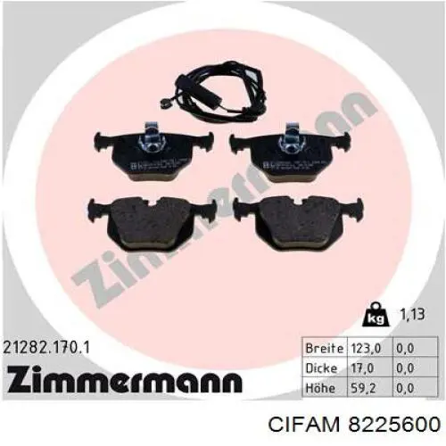 Задние дисковые колодки Cifam 8225600