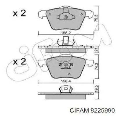 Передние тормозные колодки 8225990 Cifam