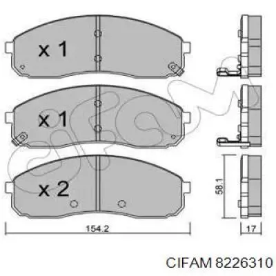 Передние тормозные колодки 8226310 Cifam