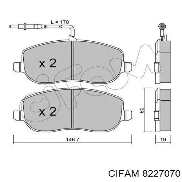 Передние тормозные колодки 8227070 Cifam