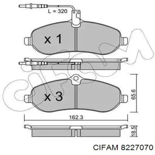 Передние тормозные колодки 8227070 Cifam