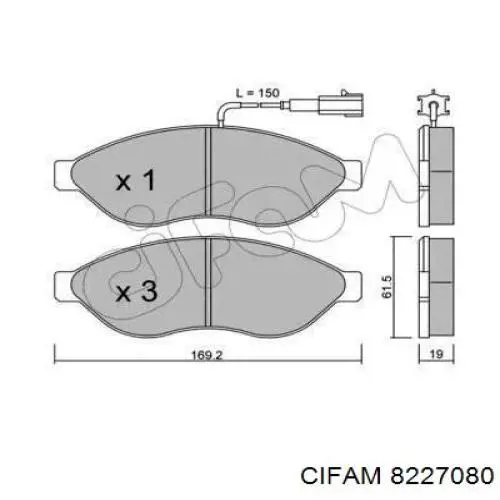 Передние тормозные колодки 8227080 Cifam