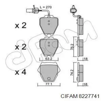 Передние тормозные колодки 8227741 Cifam