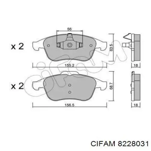 Передние тормозные колодки 8228031 Cifam