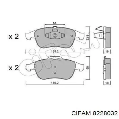 Передние тормозные колодки 8228032 Cifam