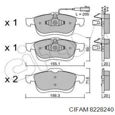 Передние тормозные колодки 8228240 Cifam