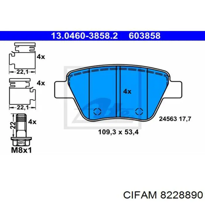 Задние тормозные колодки 8228890 Cifam