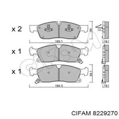 Передние тормозные колодки 8229270 Cifam