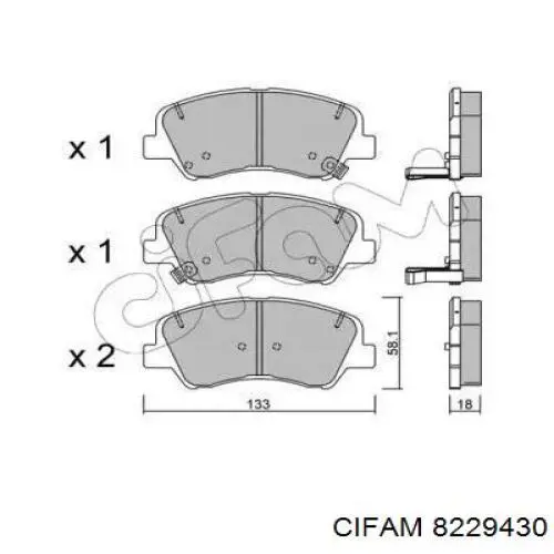 Передние тормозные колодки 8229430 Cifam